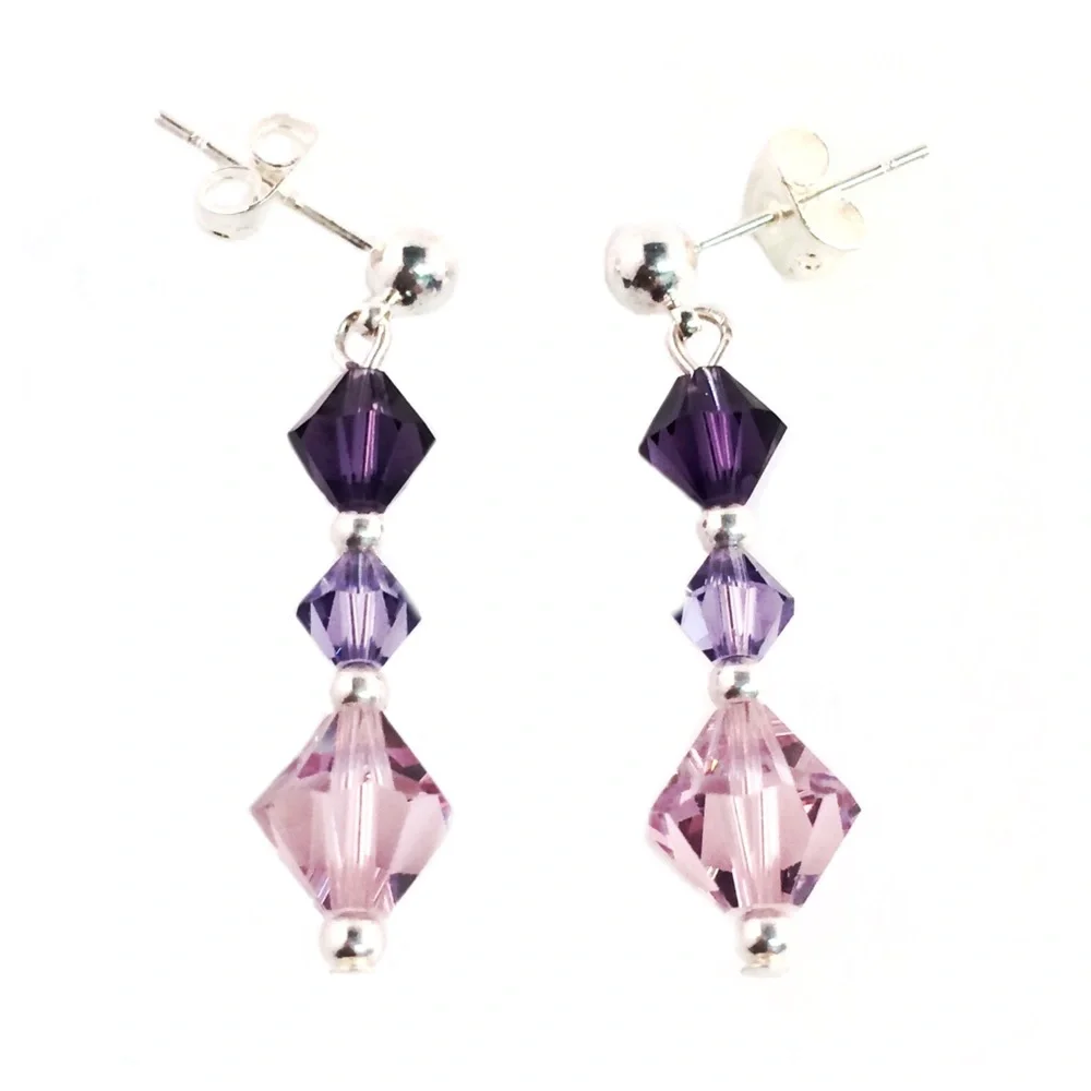 Handmade Swarovski Crystal•Sterling Silver Breast Cancer Awareness Earrings, NEW - Picture 5 of 7
